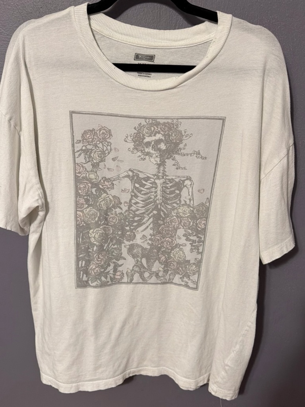 Ivory Graphic Tee with Floral Skeleton Print